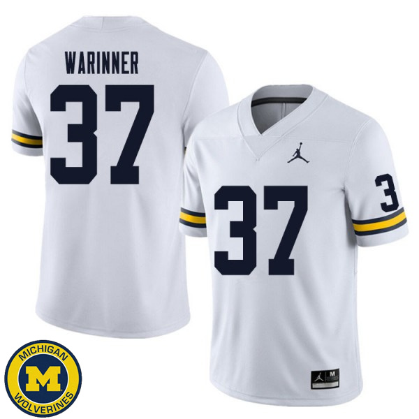 Men's Michigan Wolverines #37 Edward Warinner White Official Game Jersey